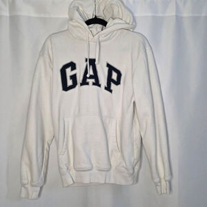 Women's GAP White Navy Blue Logo Hoodie Petite Small